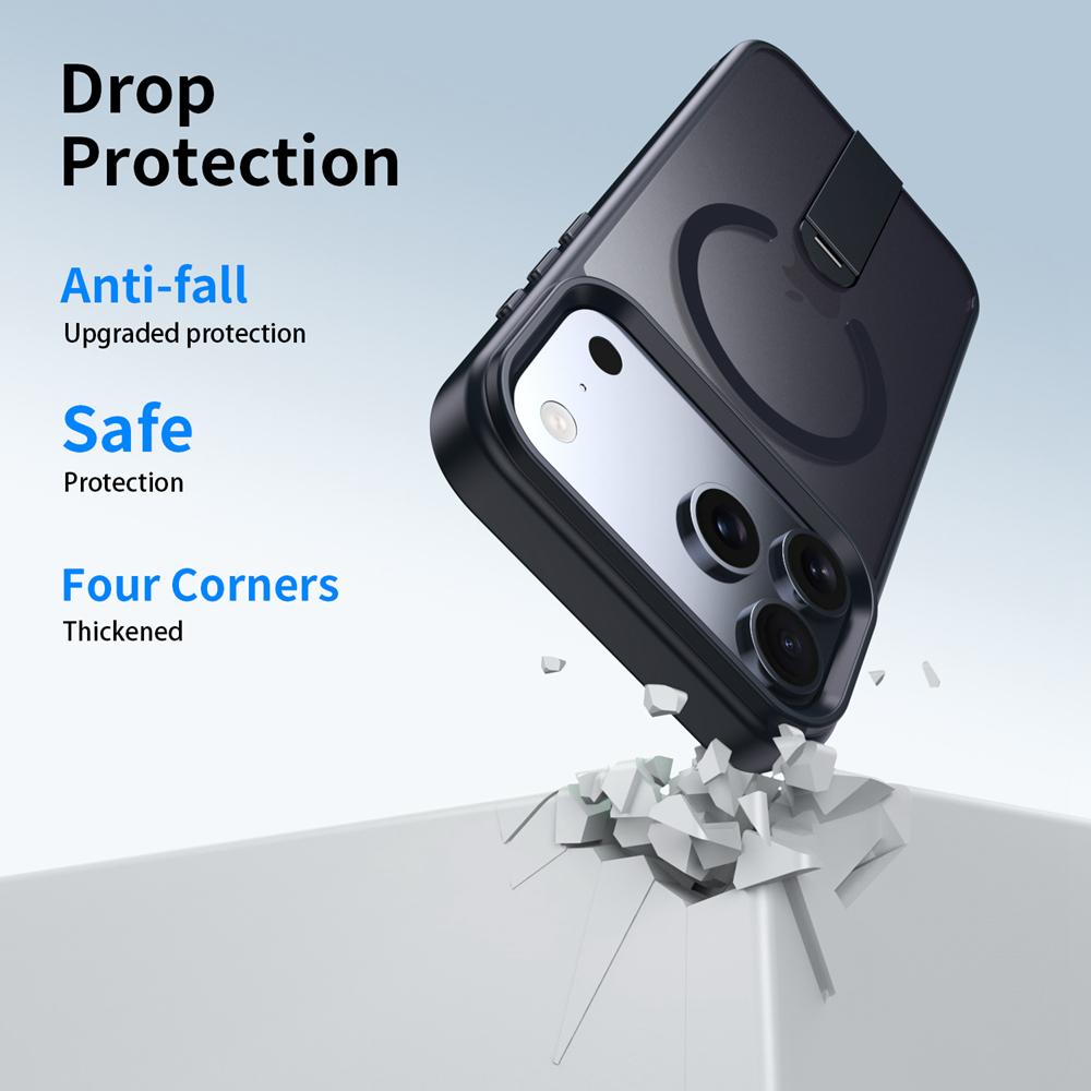 KEYSION 360 Hidden Metal Stand Magnetic Case for Magsafe for iPhone 17 Pro Max Air Transparent Matte Shockproof Phone Back Cover