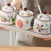 4 Piece Ceramic Spices Container Set Includes Decorative Tray Durable Kitchens Organizers for Spices Condiments