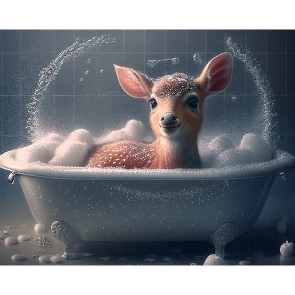 Cute Baby Lion Tiger In Bathtub Wall Art Canvas Painting Animals Bathing Funny Bathroom Art Poster Prints Picture Room Decor