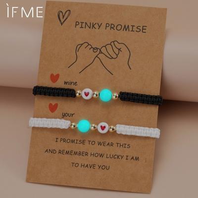 2 Peças Pulseira de Casal Pulseiras Combinando Amor Contas da Sorte Pulseiras Luminosas para Amizade Desejo de Boa Sorte Joia Cartão Presente Pulseira