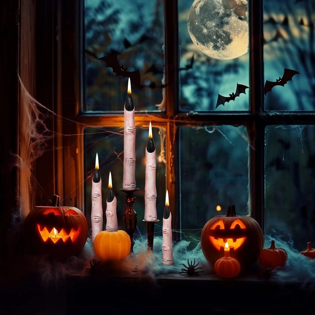 Halloween Party Decoration Bat Black Flickering Soy Wax Candle Witch Finger Scented Spooky Halloween Decorative Candle