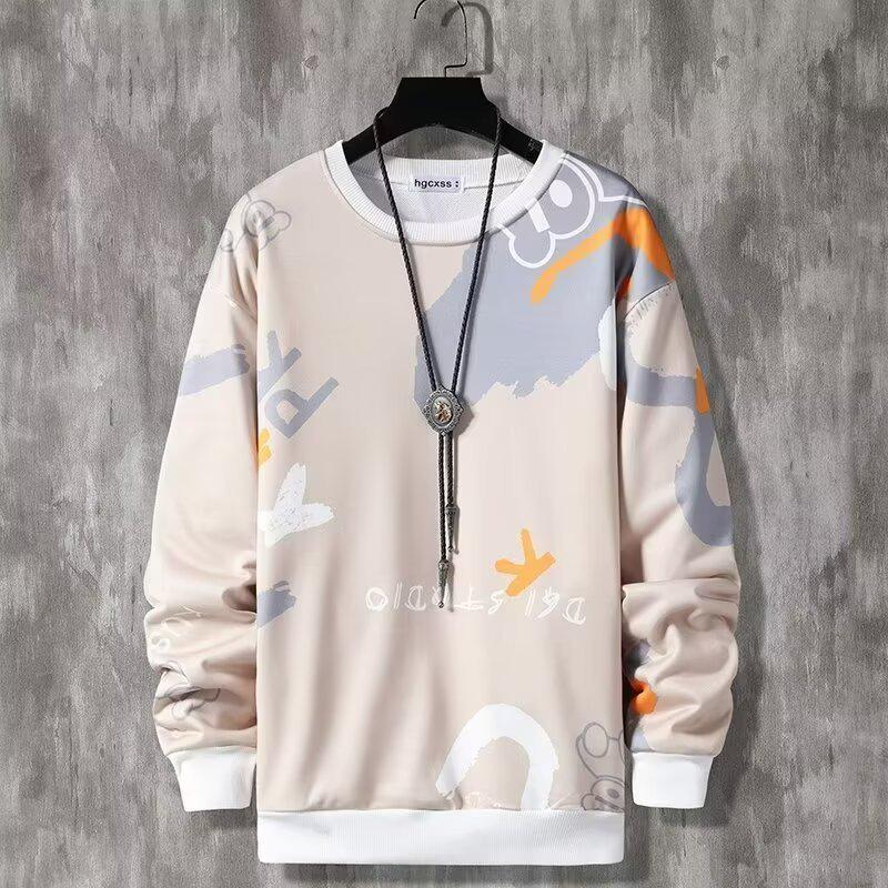 

Трендовый мужской спортивный комплект из двух предметов с принтом — длинный рукав, круглый вырез для подростков и студентов (Весна осень) 3XL