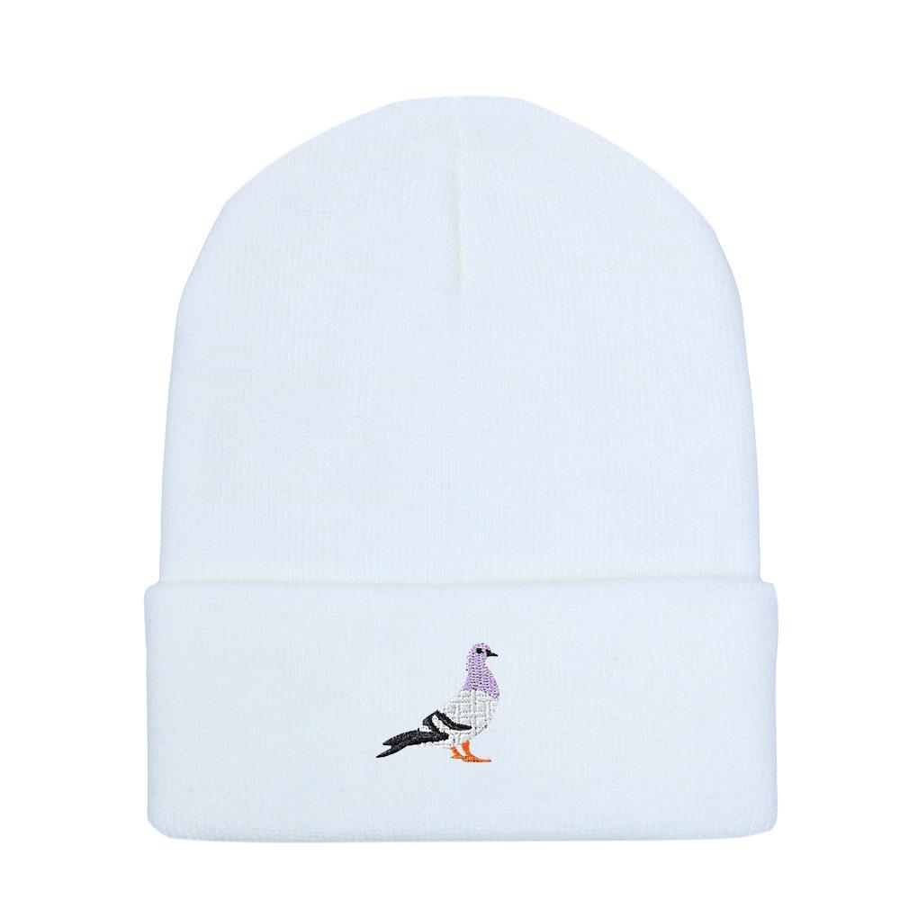 Men's and women's knitted hats for autumn and winter, warm pigeon embroidery pattern pullover, brimless woolen hat