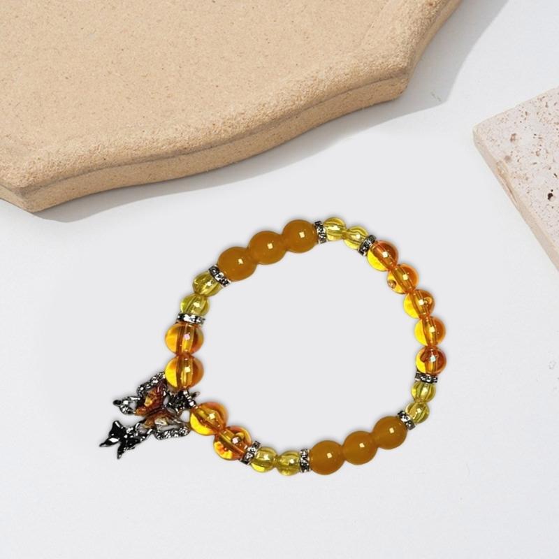Stylish Crystal Bracelet With Butterfly Pendant Beaded Wristband Handmade Friendship Wristchain for Women Girls