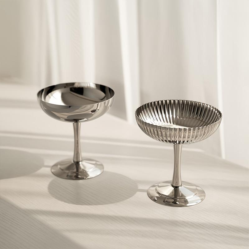 1PC Dessert Cup Minimalist Stainless Steel Dormitory Pudding Cup Heat-proof High Footed Bowl Practical Snack Bowl Convenient