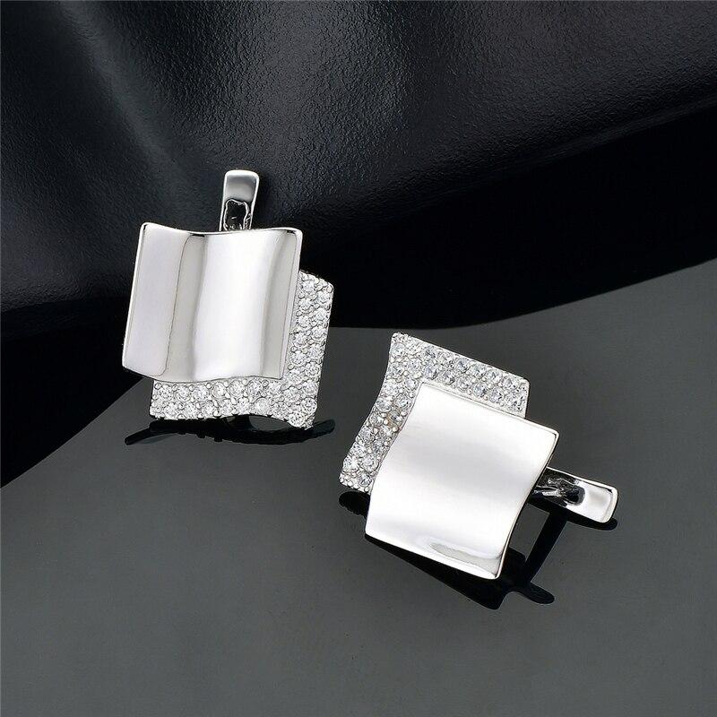 925 Sterling Silver Earrings Flag Shape Clear Zirconia Micro Pave Clip Earrings For Women Friends Gifts Fine Jewelry
