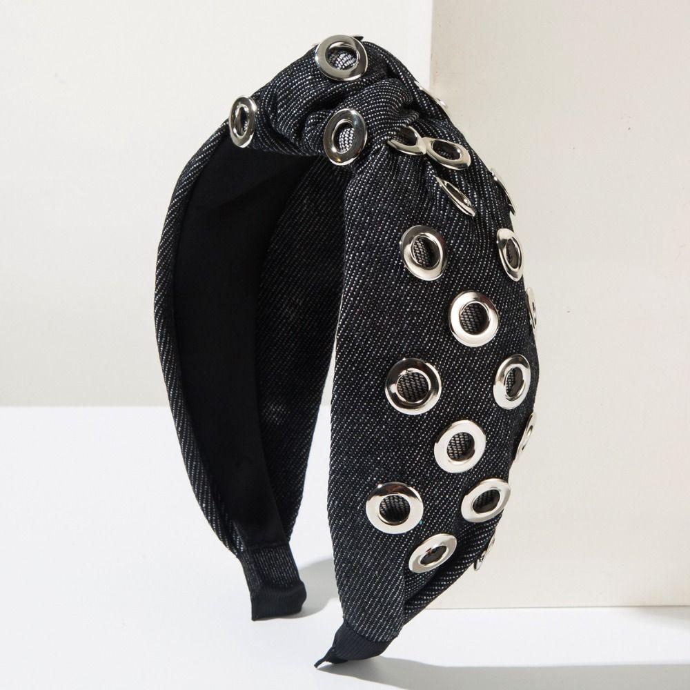 Wide Denim Headband Y2K Hollowed Out Eyelets Headband Hair Accessories Punk Hairband  Party