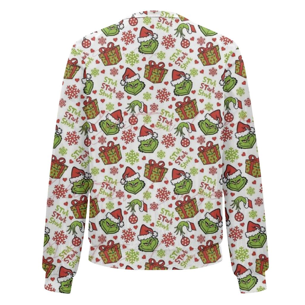 Women's Long Sleeve Zipper Christmas Print Jacket Casual Quilted With Pockets Jacket
