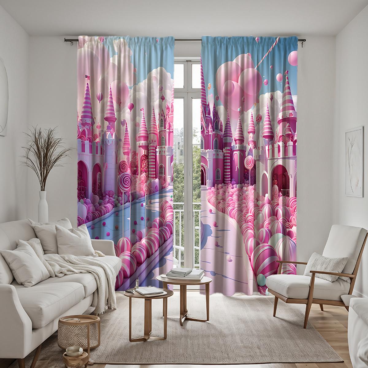 

Комплект из 2 предметов, декоративная занавеска в стиле принцессы Диснея с изображением тыквы, розовая занавеска с цифровой печатью, украшение для дома в стиле De W52H63inchW132H160cm