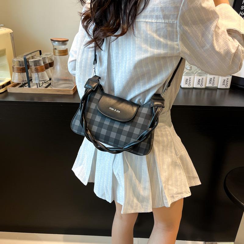 Tasche Damen Neue Modische Vielseitige Unterarmtasche Kontrastfarbe Karomuster Messenger Bag Schultertasche