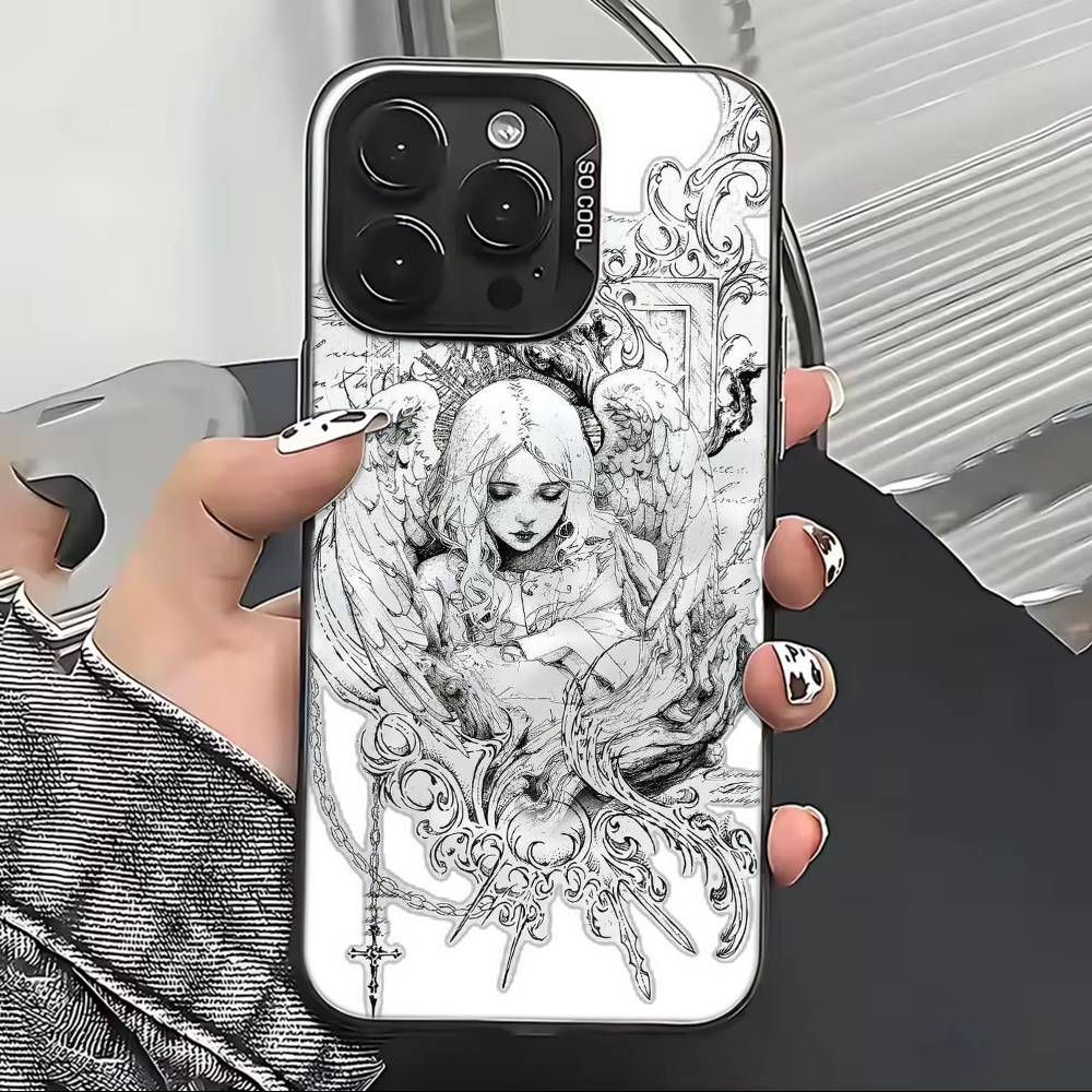 Middle Ages Retro Angel Phone Case For iPhone 17,16,15,14,13,12,11 Plus,Pro Max,XS,Colorful Silver Black Cover