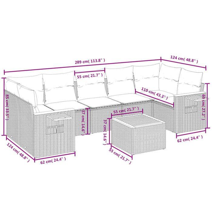 VidaXL Salon de Jardin avec Coussins 8 pcs, Canapés de Terrasse, Ensemble de Meubles de Patio, Mobilier d'Extérieur, Beige 3259056