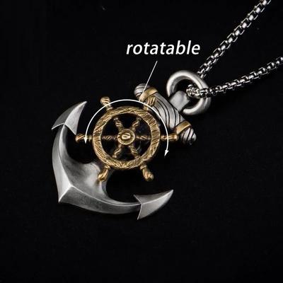 Creatief Ontwerp Hip Hop Stijl   Anker Ketting Mannen Kompas Roer Draaibaar Hanger Fijne Eenvoudige Sieraden Accessoires