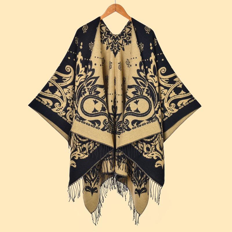 

Women s cashew fringed split shawl double-sided jacquard thickened to keep warm travel atmosphere, take pictures and sell well 130x150cm