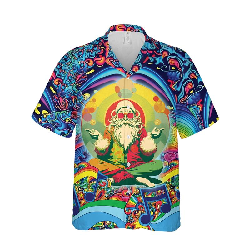 Psychedelic Mushroom Graphic Hawaiian Shirts Men Kids Casual Short Sleeves Summer Vacation Lapel Blouse Button Down Shirt