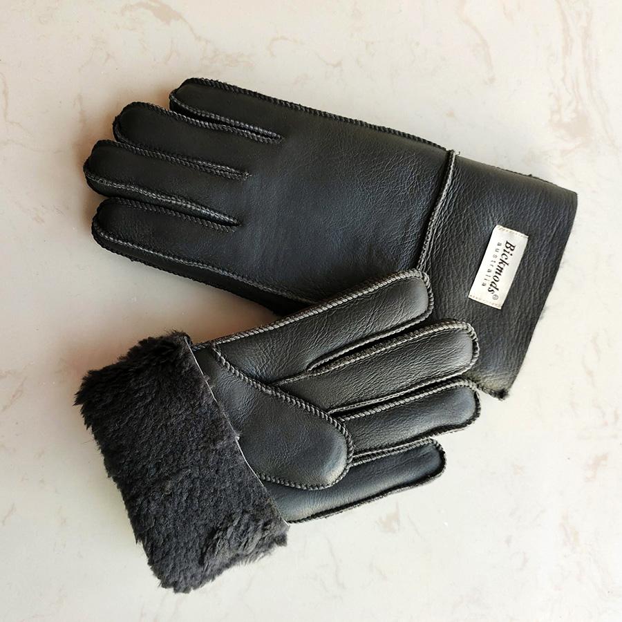Winter Warme Schafsfellhandschuhe Herren Verdickt Winddicht und Kälteabweisend Outdoor Reiten Schafleder Wolle Fingerhandschuhe
