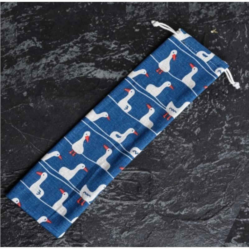 Japanischer Stil DIY Reise-Aufbewahrungstasche Kordelzugtasche Strohgeschirr tragbar Kordelzug Löffel Stäbchen Stofftasche