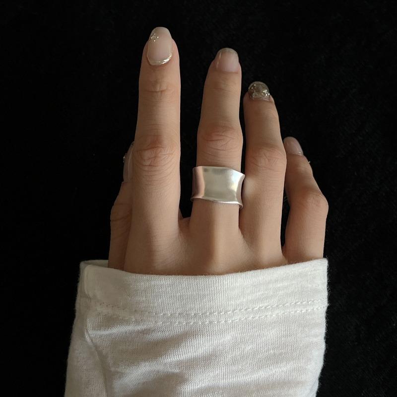 925 Silver Rings For Women Simple Elegant Open Vintage Gold Wide Flat Ring Hypoallergenic Jewelry Gift