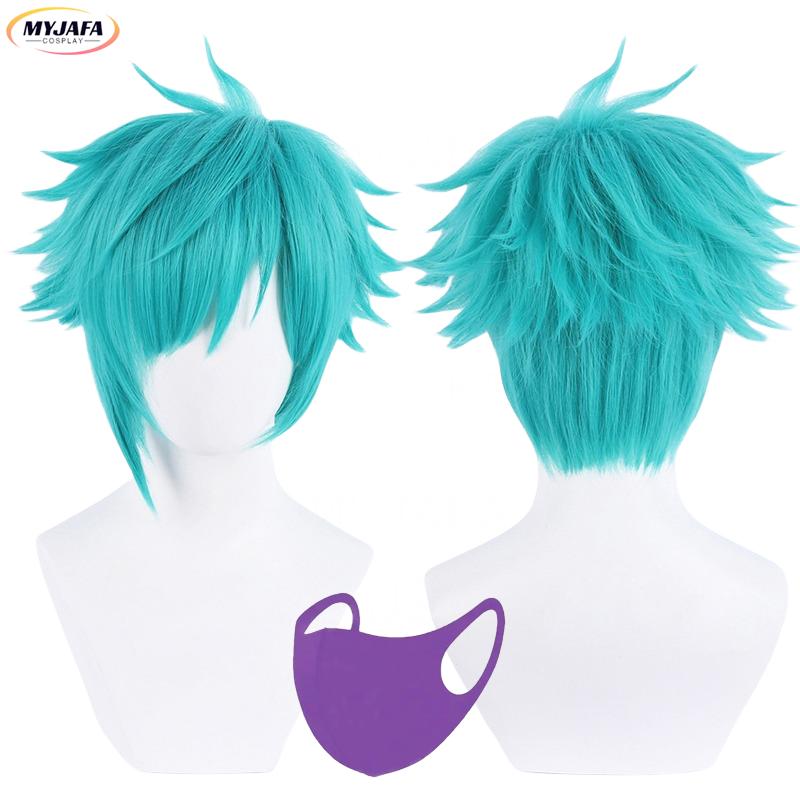 Heartsteel Aphelios Cosplay Wig LOL Cosplay Short Blue Green Heat Resistant Synthetic Hair Game Anime Wigs + Wig Cap