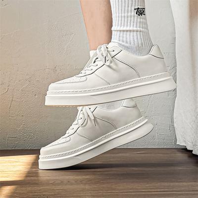 Genuine Leather Men's Board Shoes Trendy Casual Minimalist Style Outdoor Youth Adult Activity Walking Breathable White Shoes
