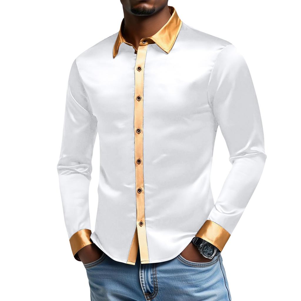 Men's   Leisure  Sports  Fashion  Color  Matching  Flip  Collar  Long  Sleeves  Shirt