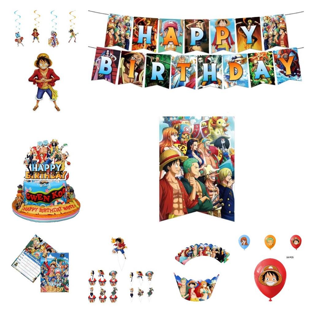 One Piece Themed Birthday Party Decoration Set Props Balloons Cake Flags Toppers