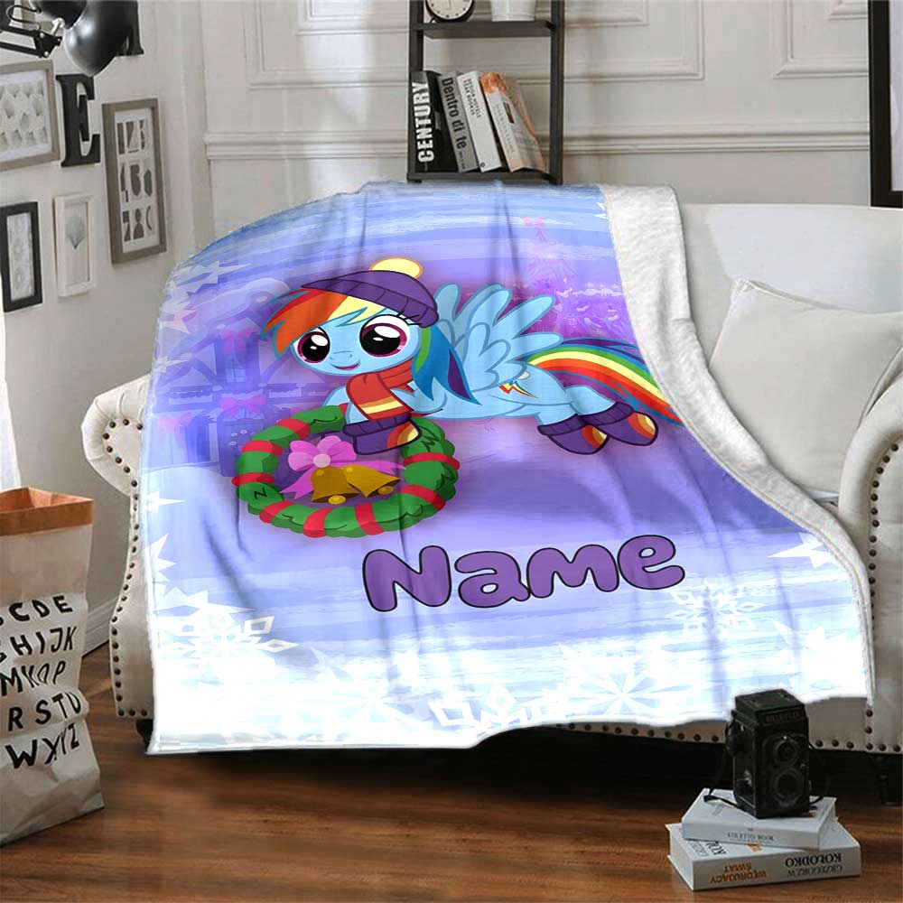Little Pony (9) Customize Text Blanket Throw Customizable Blanket Comfortable for Seaside Sofa Couch Chair Four Seasons Universal
