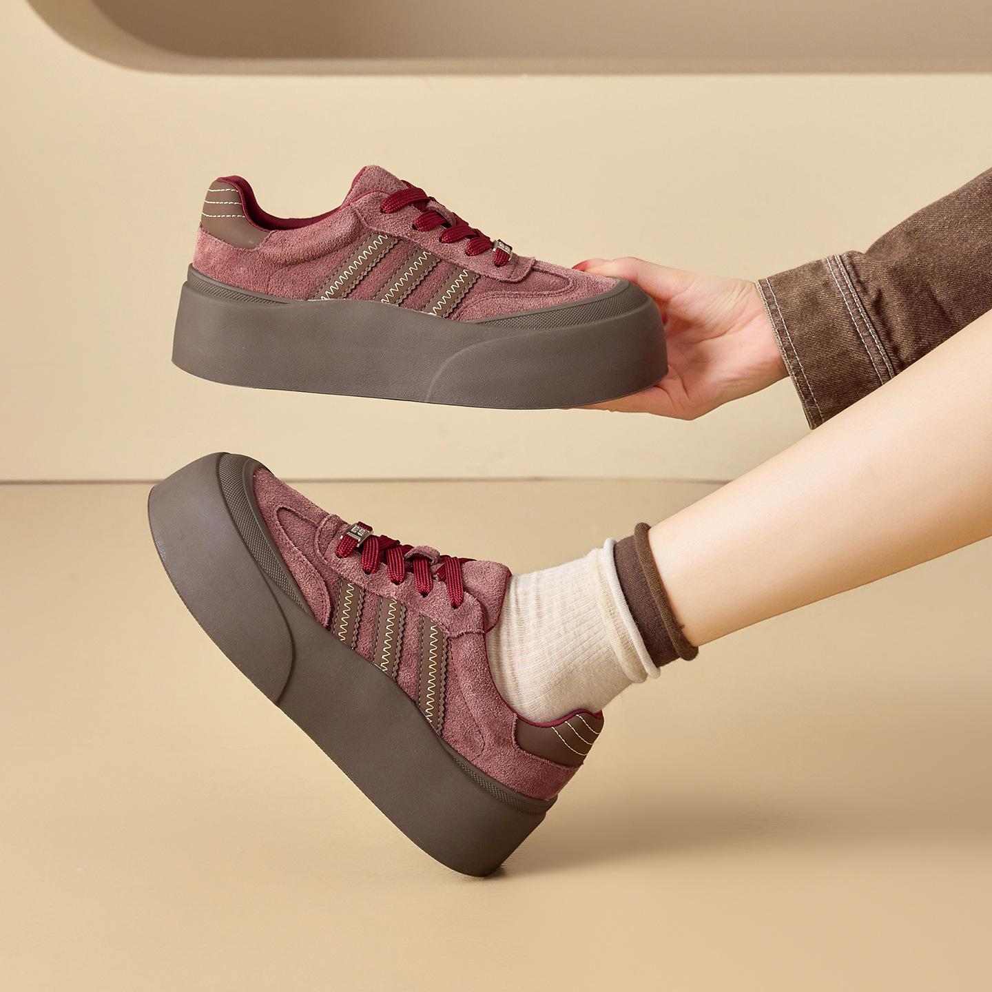 Leather retro board shoes new casual sports shoes platform heightening bread shoes trendy shoes 35