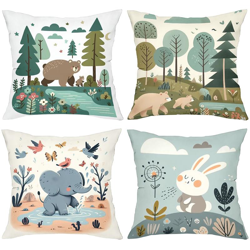Cute Animal Forest Theme Throw Pillow Covers Polyester pillowcase, sofa decorative cushion cov Headboard Pillow