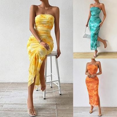 Ladies' Summer Slim Fit Dress Fashionable and Sexy Strapless Dress Sleeveless Printed Dress