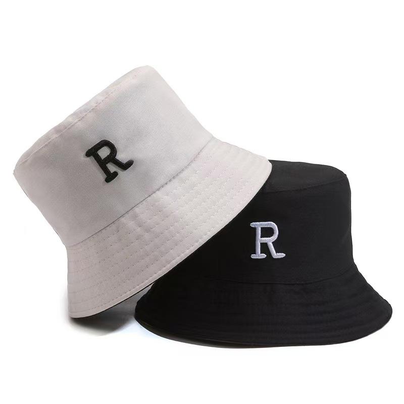 Bucket hat double-sided embroidered logo spring and summer Korean version tide shading big brim sun hat female Japanese smile washbasin hat