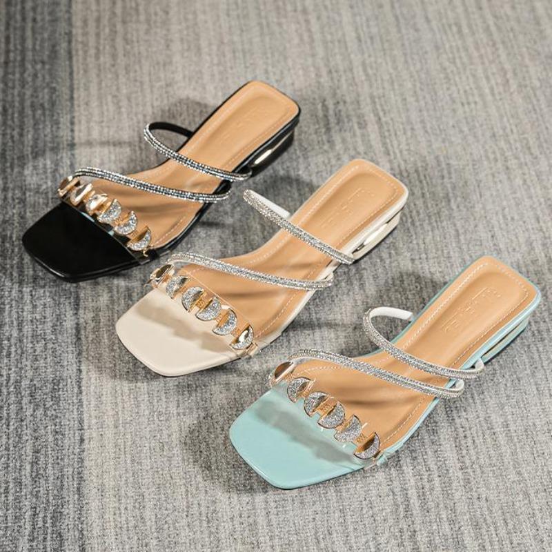 Fashion 2025 Summer New Women's Slippers Outdoor Sandals Casual Flat Shoes Stylish Metal Design Korean Style Office Wear Large Size 43