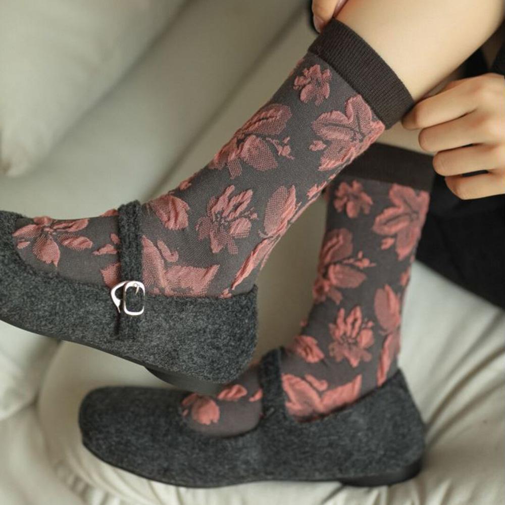 3 Pair Korean Style Women Socks Fashion Flower Printing Autumn Winter Middle Tube Lady Socks Set Soft Comfortable Socks Woman