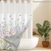 No Hook Floral and Butterfly Shower Curtain With Snap-in Fabric Liner, Sheer Top Window, Waterproof Double Layer Bathtub Curtain