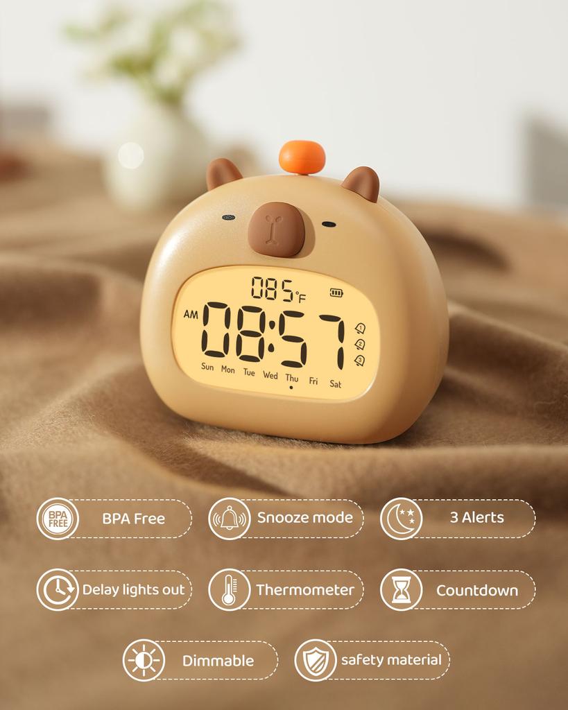 Capybara Alarm Clock With Night Light Timer Clock Cute Cartoon Multi-function Bedroom Kids Snooze Alarm Clock