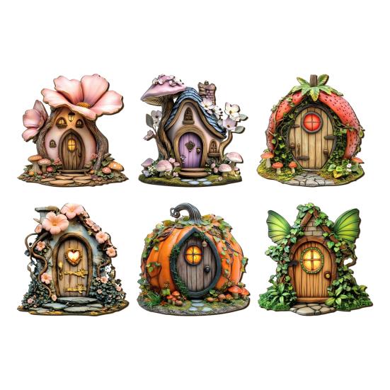 Wooden Fairy Garden Decoration, Tree Hollow Cottage Door with High-Definition UV Printing, Waterproof Acrylic Outdoor Garden Ornament for Plants Pots