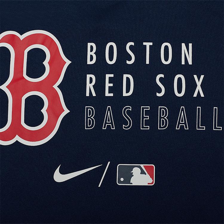 Nike X Bluza MLB z nadrukiem logo z literami, z długim rękawem i kapturem, dla dzieci, granatowo-niebieska 3Z3B7SAVD-BOS