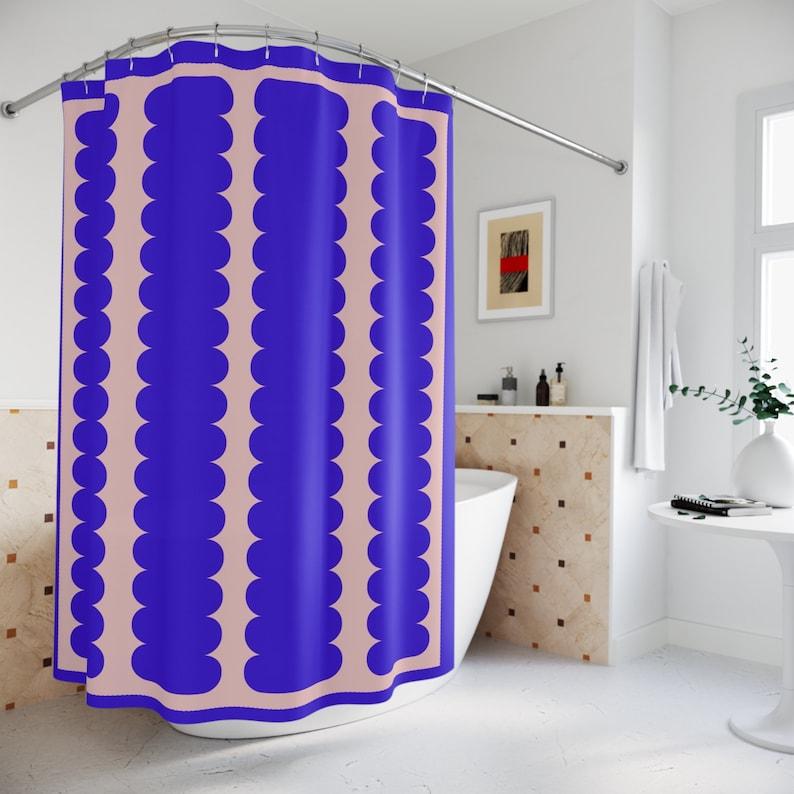 

Blue Blush Cloud Abstract Shower Curtain - Art Deco Style Bath Decor & Winter Housewarming Gift W210H180(CM)-1 Pcs