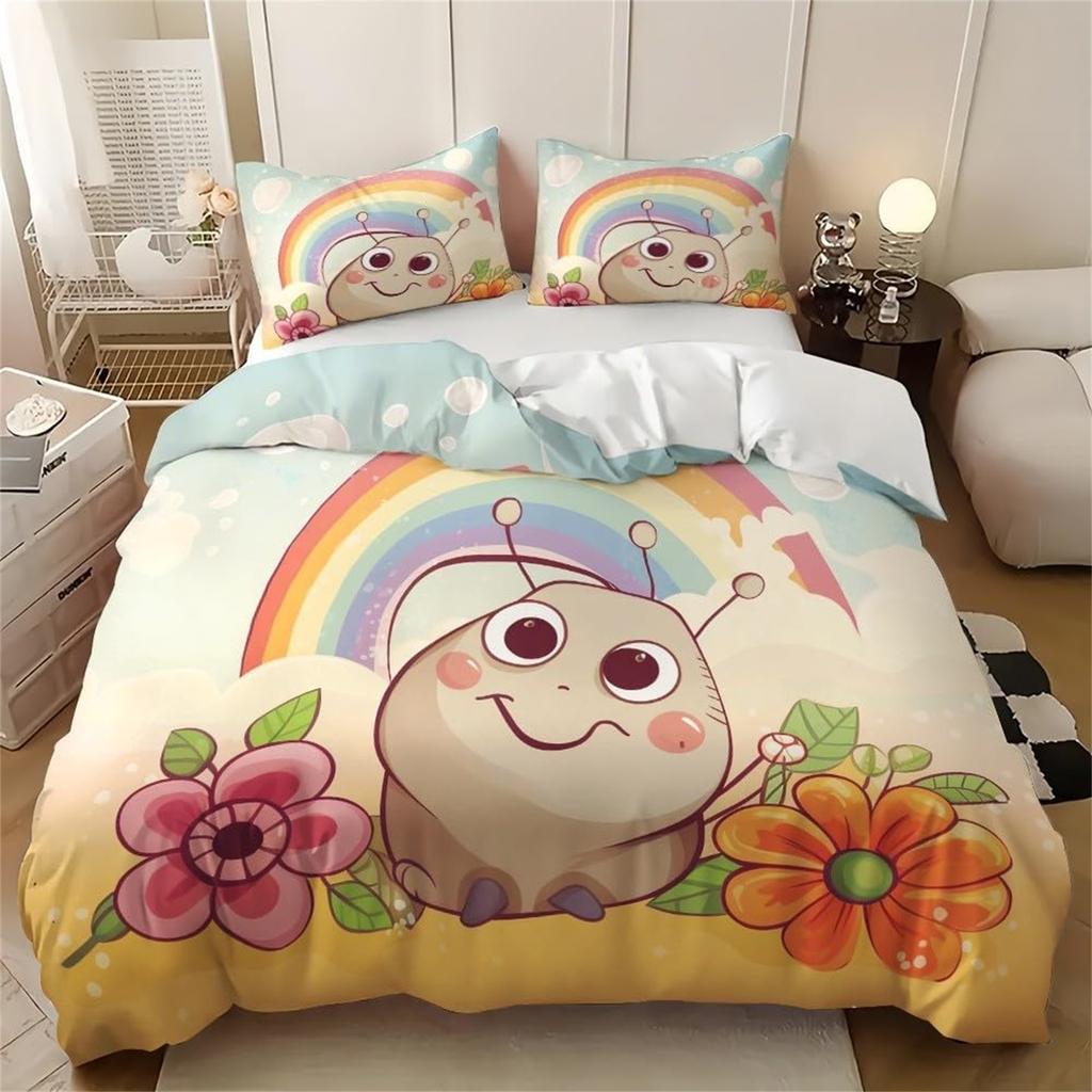 Cartoon Snail Comforter Cover All Season Bedding Set W/ Pillowcase, Microfiber Quilt Cover Set, Washable Kids Teens Boys Girls