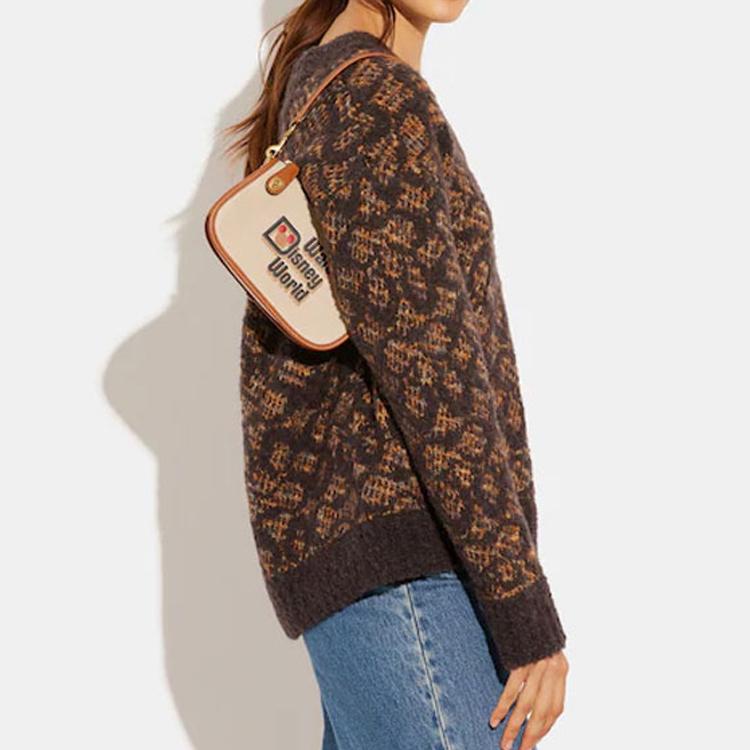 New COACH Disney, Collaboration Swinger Glove Tanned Leather Handbag, Shoulder Bag Women's Khaki C8621-B4RHR