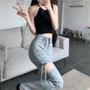 Women's Gray Ripped Micro Flare Drawstring Pants - Trendy, Versatile Summer Niche Casual Wear