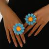 Flower Ring for Women Blue Pedals Large Boho Floral Ring Big Blooming Flower Zinc Alloy Ring for Wedding Holiday Jewelry Gifts