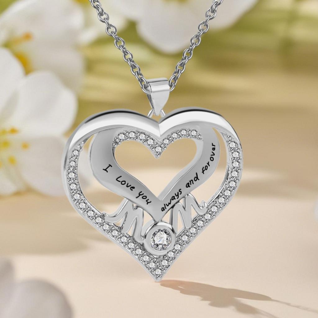 Simple Love Mom Pendant Necklace Women's Mother's Day Gift Zircon Letter Pendant