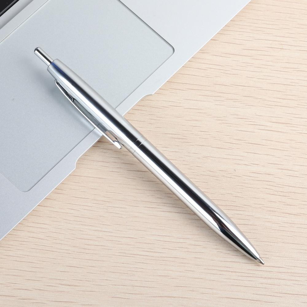 Metal Ballpoint Pen Stainless Steel Push Style 0.7mm Blue Black Ink School Stationery Supplies Color Silver Gold Pens