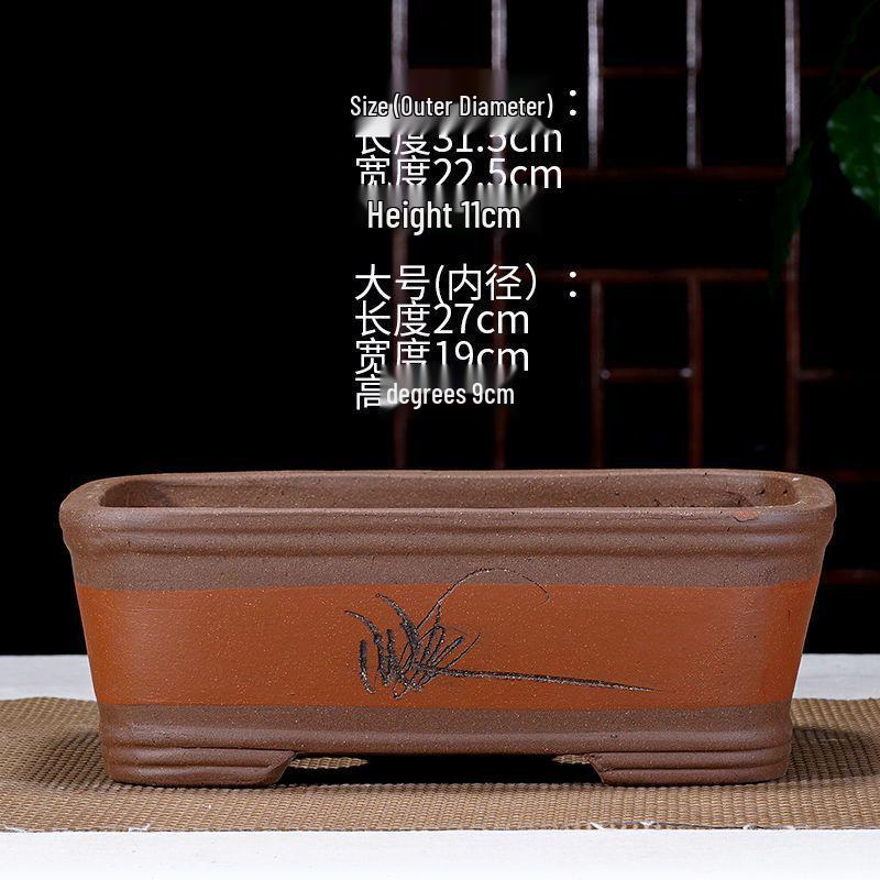 Extra-Large Breathable Purple Clay Square Bonsai Pot for Succulents and Green Plants