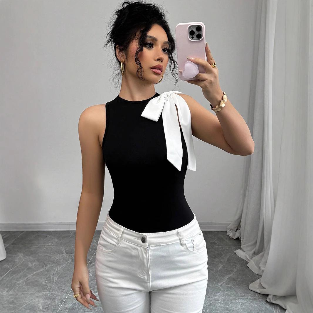 

2025 Summer Women s Sleeveless Top: European-American Design, Fashionable, Slimming Vest Large чёрный