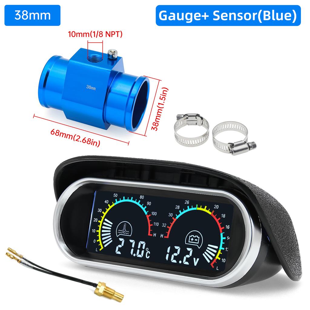2 In 1 Water Temp Gauge Voltmeter With 1/8 NPT Temperature Sensor With Adapter (Option) Volt Voltage Meter For Car Truck 12V 24V