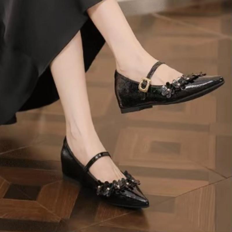Flower Women Mary Jane Shoes Pointed Toe Flats Sandals 2025 Summer Luxury Brand Shoes Elegant Dress Shallow Sandalias