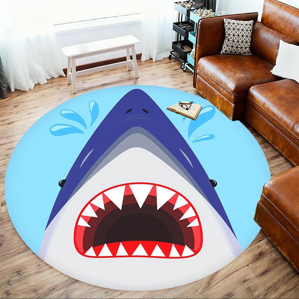 1pc Shark Ocean Round Chair mat Area Rug - Non-Slip, Floor Mat for Office, Bedroom, Ideal home decor Christmas Gift p0811447