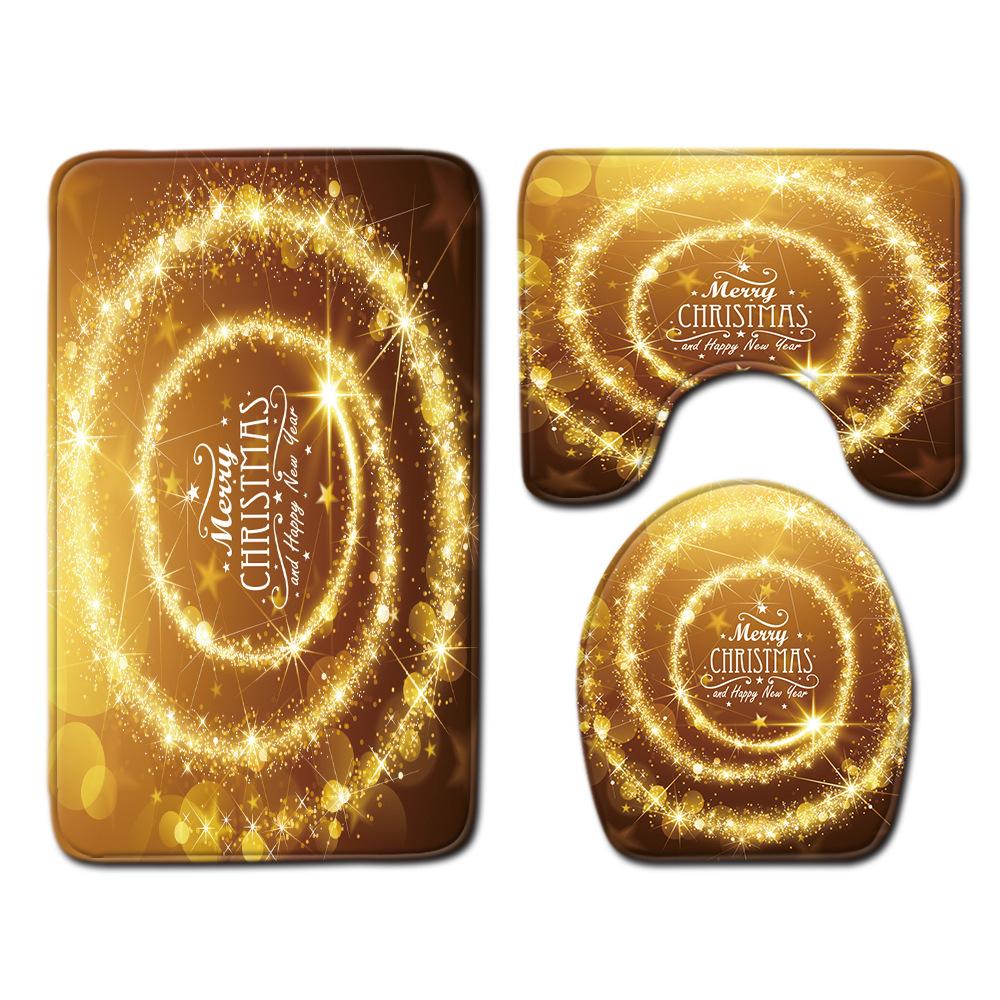 Christmas Shower Curtain Floor Mat Combination Four-Piece Set Bathroom Toilet Carpet Shower Room Mat Foot Mat